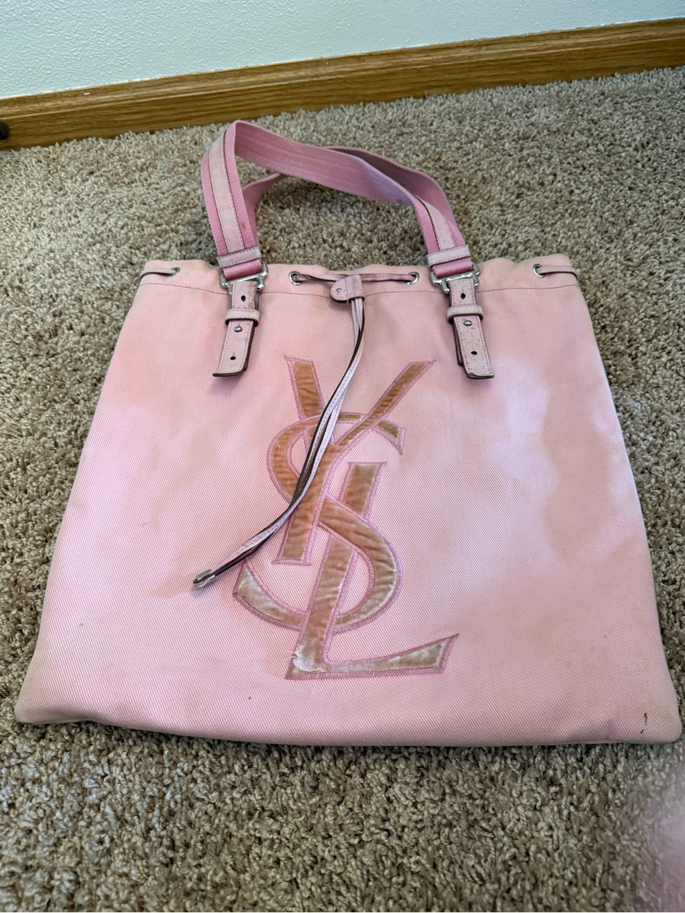 Yves Saint Laurent Pink Canvas Tote with Monogram Detail